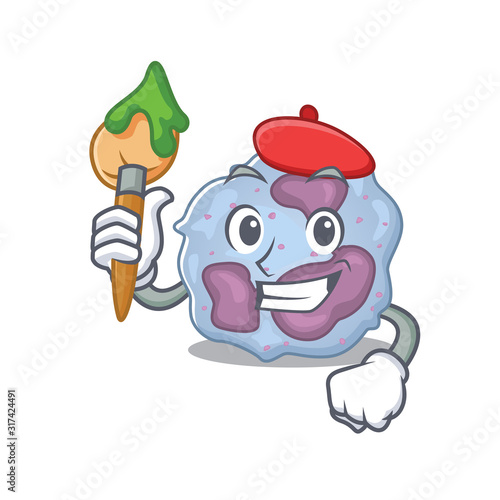 Cartoon character of leukocyte cell Artist with a brush