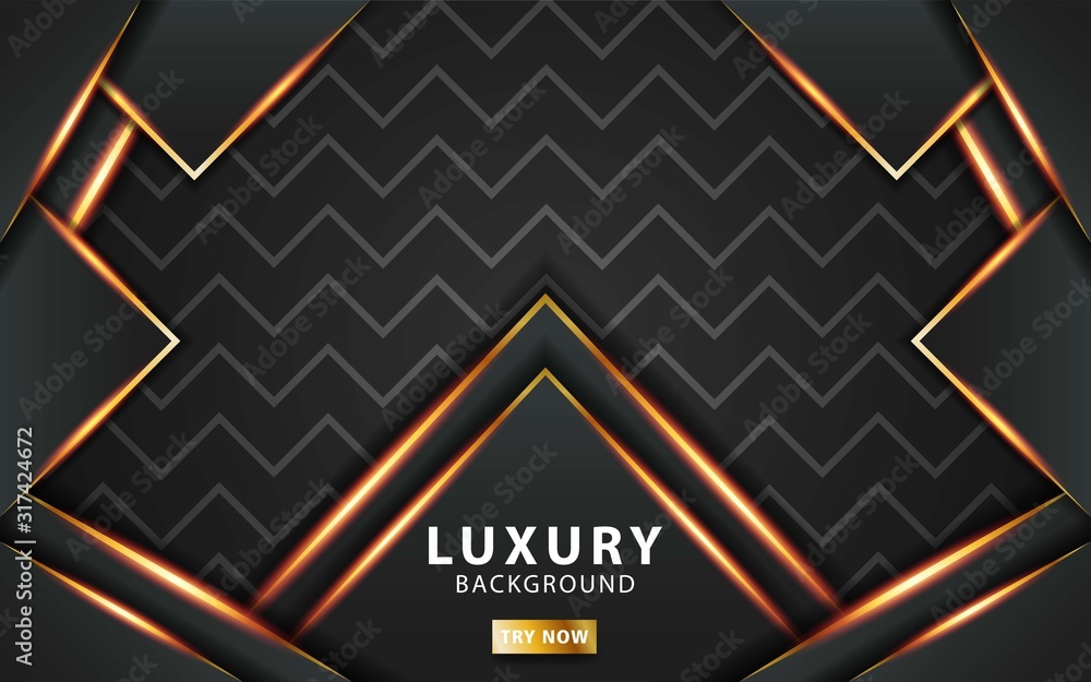 Fototapeta premium modern abstract technology dark grey vector background with gold line.Overlap layers with paper effect. digital template. Realistic light effect on textured wavy line background.vector illustration.