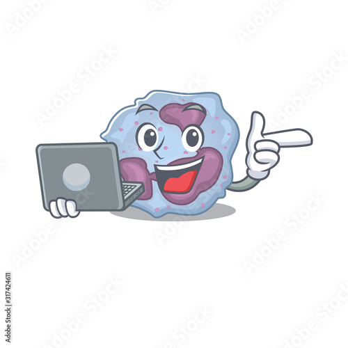Smart character of leukocyte cell working with laptop