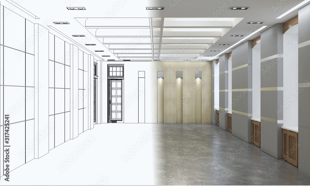 empty pavilion, interior visualization, 3D illustration