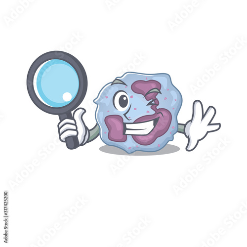 Cool and Smart leukocyte cell Detective cartoon mascot style