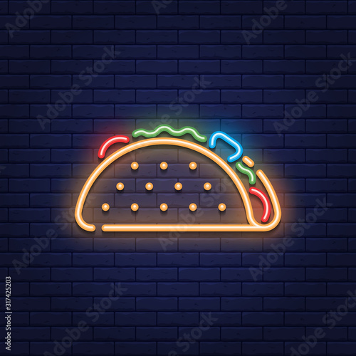 Neon Taco Mexican Food Icon Logo