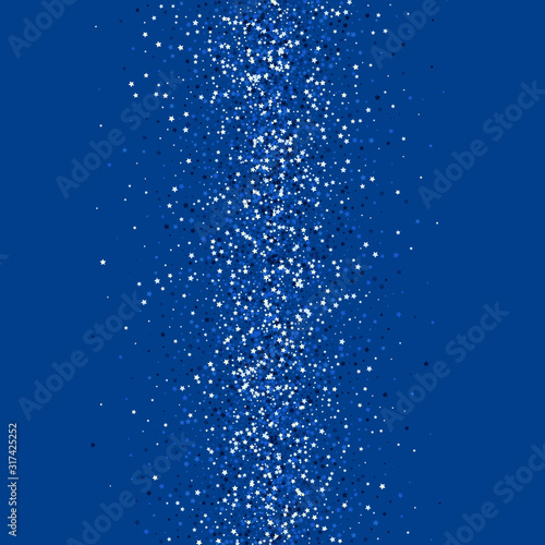 Blue Confetti Xmas Vector Background. Abstract Sky Wallpaper. Magic Glow Background. Silver Graphic Galaxy Illustration.