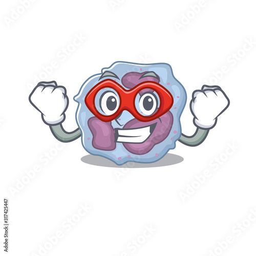 Smiley mascot of leukocyte cell dressed as a Super hero