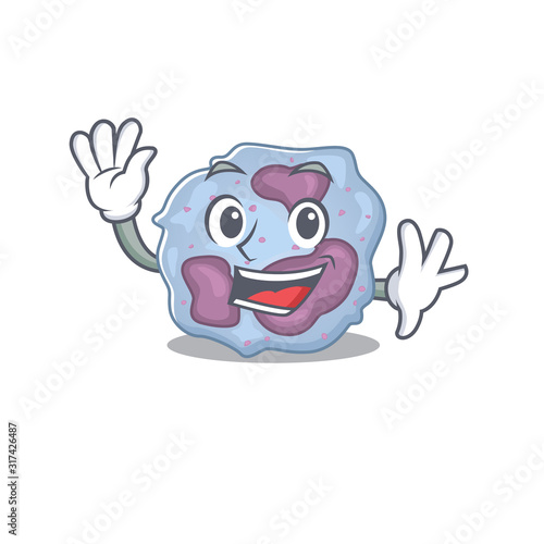 Waving friendly leukocyte cell cartoon character design