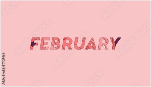 February background with paper cut shapes vector illustration, web banner design, discount card, promotion, flyer layout, ad, advertisement, printing media.