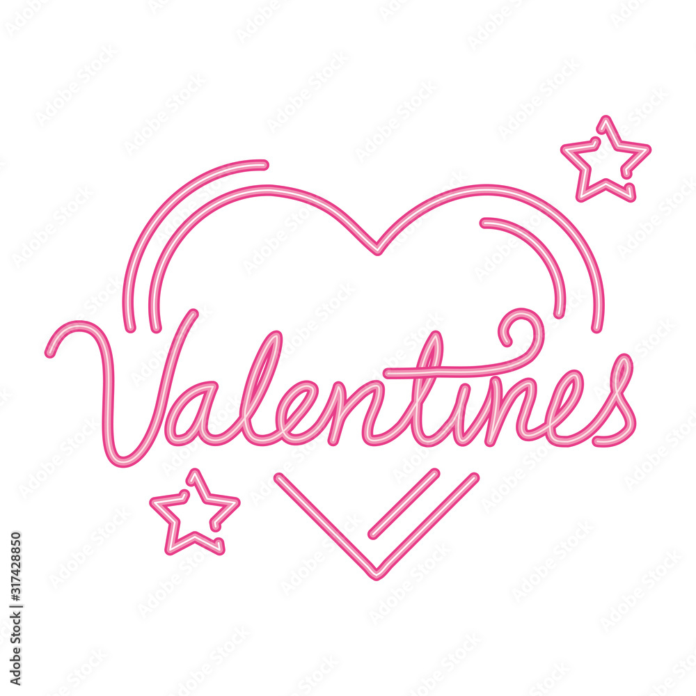 valentines lettering in heart with stars