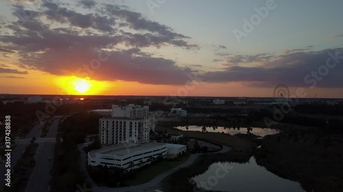 Sunset Bright Orlando Sky with Clouds Aerial Drone 4K in Orlando Florida 