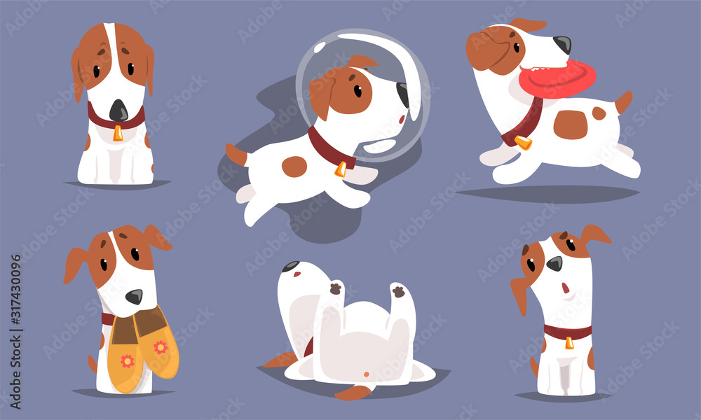 Cute Funny Beagle Dog Collection, Adorable Pet Animal Character in Different Situations Vector Illustration