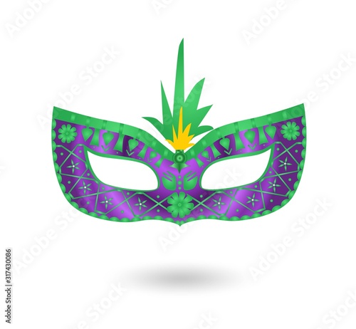 Mardi Gras carnival. Greeting card with ballons and mask. Masquerade party. Carnaval background for poster, postcard, party invitation or banner. Vector Illustration.