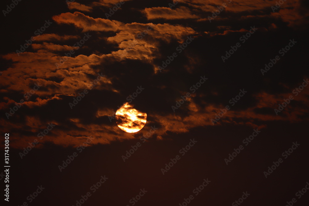 red sunset or sunrise with cloudy background