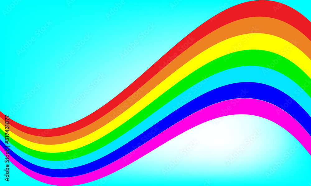 Bright rainbow wavy ribbon on a turquoise background, space for text or design. Bright rainbow wavy ribbon on a turquoise background, space for text or design.