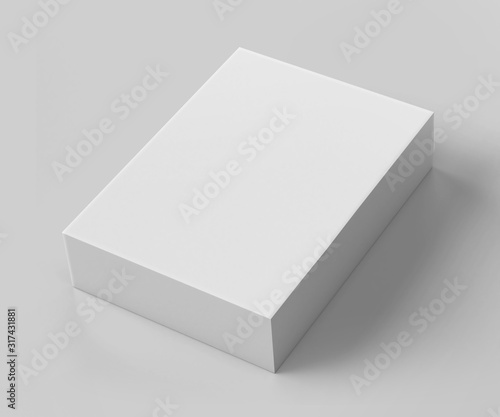 Blank white software box Mockup, medium size Cardboard package box, 3d rendering isolated on light gray background, ready for your design © Pixelica21