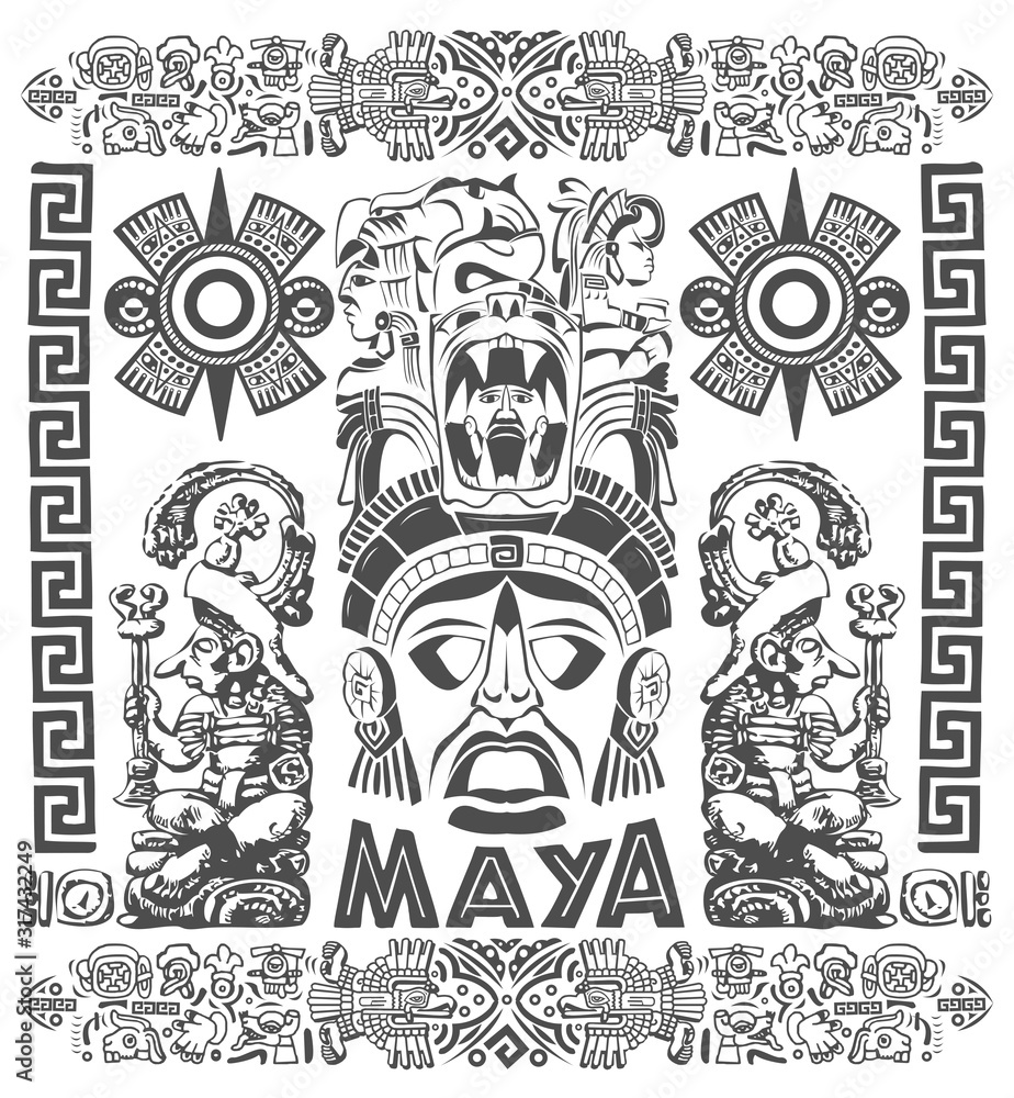Fototapeta premium Mayan Aztec Motifs Concept vector illustration, Tattoo Tribal Style.