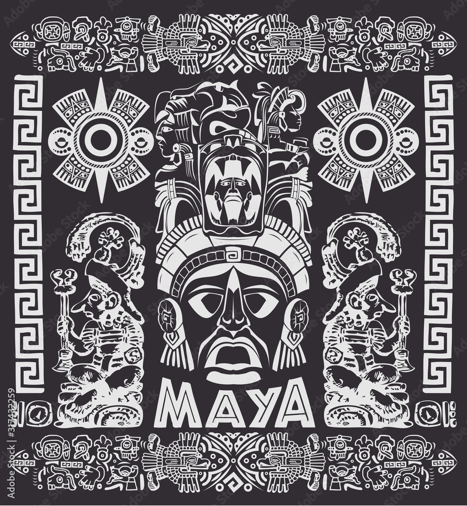 Mayan Aztec Motifs Concept vector illustration, Tattoo Tribal Style.