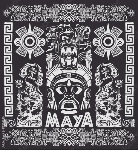 Mayan Aztec Motifs Concept vector illustration, Tattoo Tribal Style.