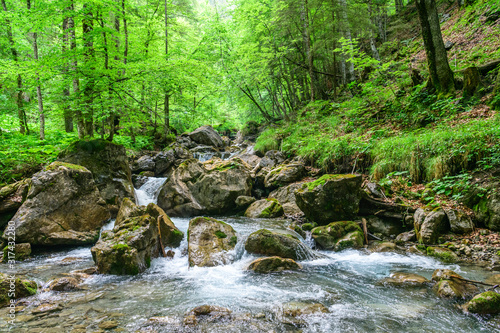 Wildromantischer Gebirgsfluss nahe Oberstdorf bei Gerstruben
