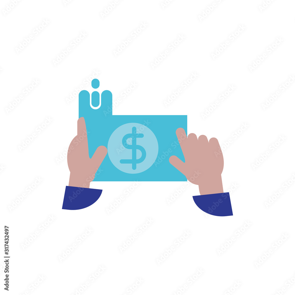 Isolated hands holding bill vector design Isolated hands holding bill vector design