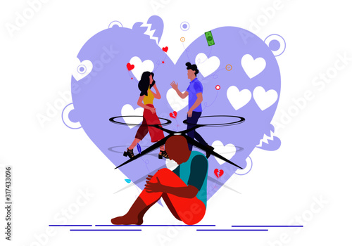 Cheating in relationship take someone close to the death. fake love. vector illustration.