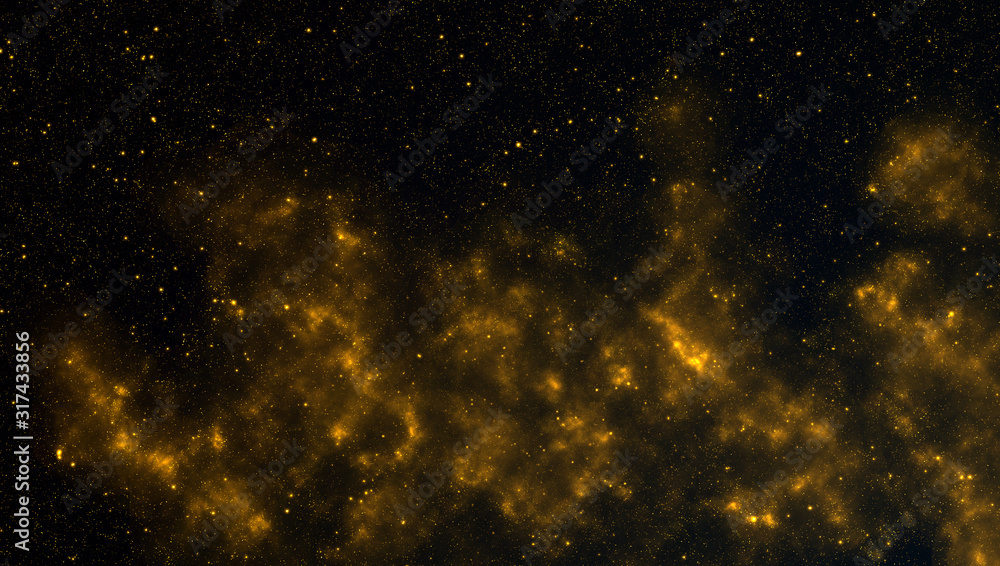 Abstract magic gold dust background over black.