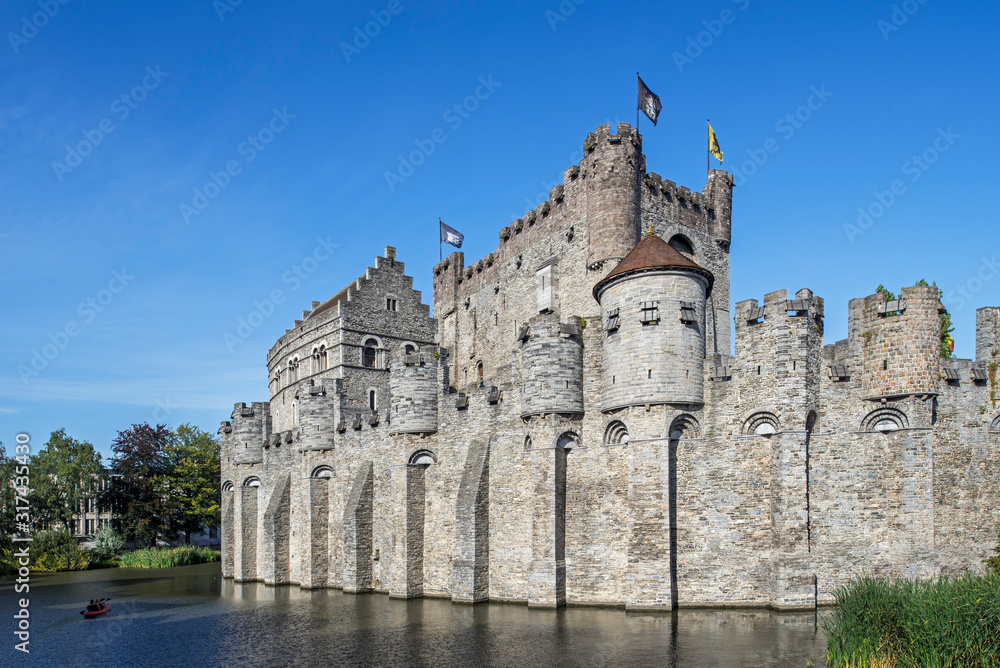 Medieval Gravensteen / castle of the counts in the historic city centre of Ghent, East Flanders, Belgium