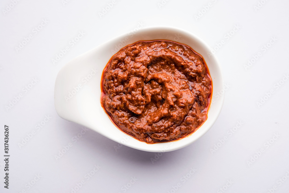 Homemade Tandoori Paste or Marinade mixture, in a bowl. used for grilled chicken or Paneer or vegetable. selective focus Homemade Tandoori Paste or Marinade mixture, in a bowl. used for grilled chicken or Paneer or vegetable. selective focus