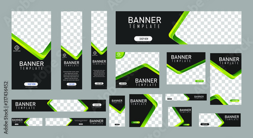 set of creative web banners of standard size with a place for photos. Vertical, horizontal and square template. vector illustration