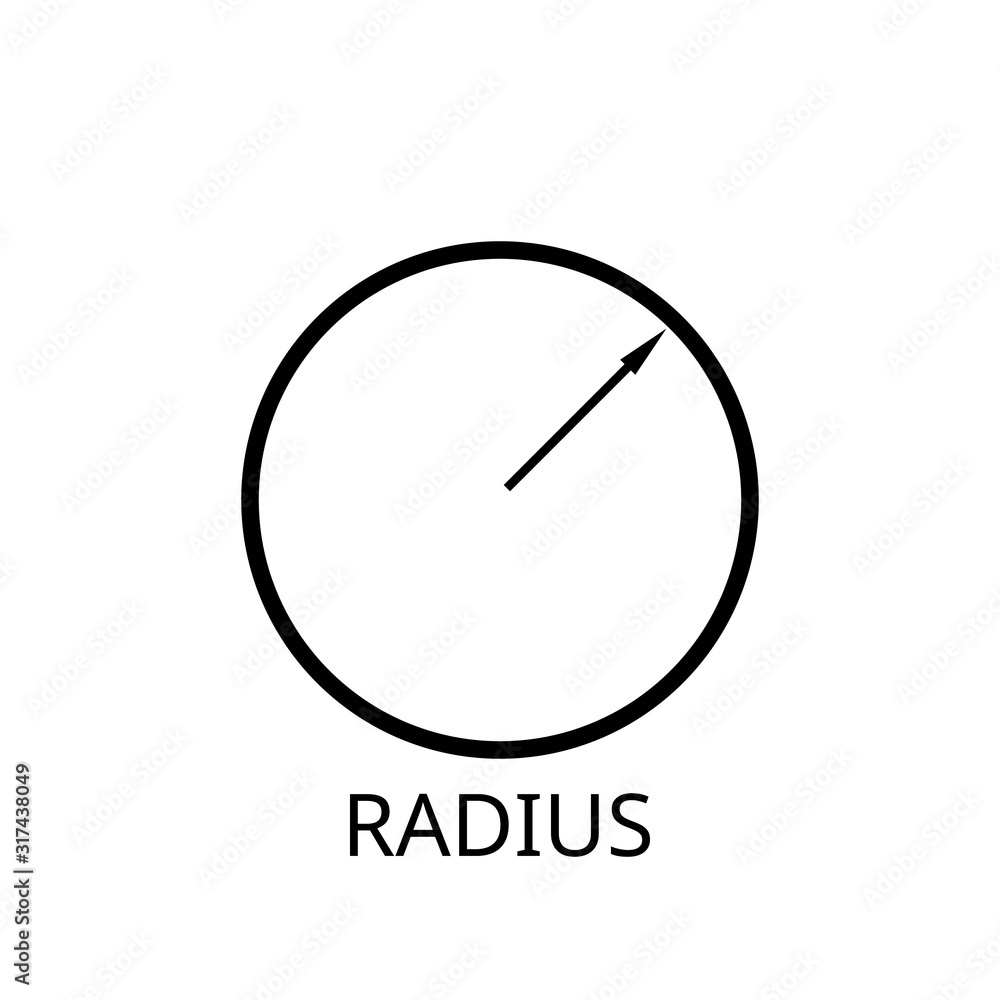 Radius icon linear symbol design. Simple outline element vector illustration isolated on white background. Radius icon linear symbol design. Simple outline element vector illustration isolated on white background.