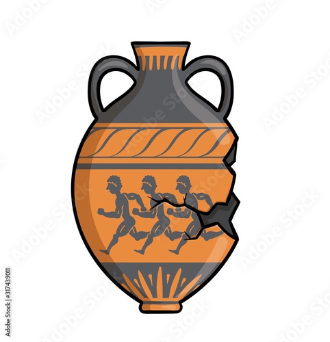 Ancient greek amphora, clay antique greece pottery. Flat vector illustration isolated on white background.
