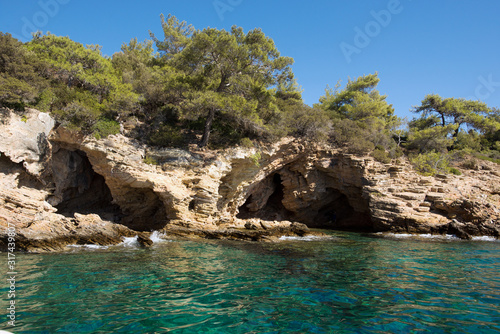 Scenic view of marine caves Gokova Bay Bodrum Turkey