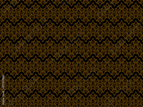 Art deco seamless pattern. Linear geometric art of the 20s in retro style. Gold and black color. Vector illustration
