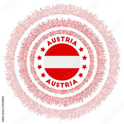 Austria symbol. Radiant country flag with colorful rays. Shiny sunburst with Austria flag. Modern vector illustration.