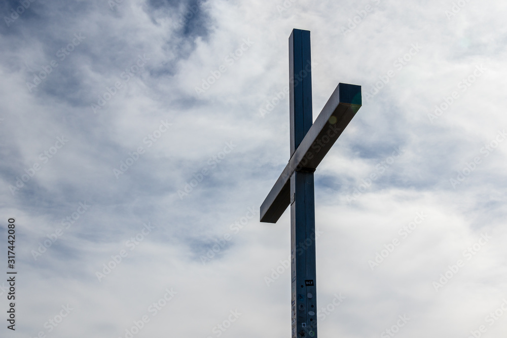 Details of Summit Cross of Peak Branderschrofen, 1881 m, Mount Tegelberg, Ammergauer Alps near Füssen, Schwangau, Bavaria, Germany