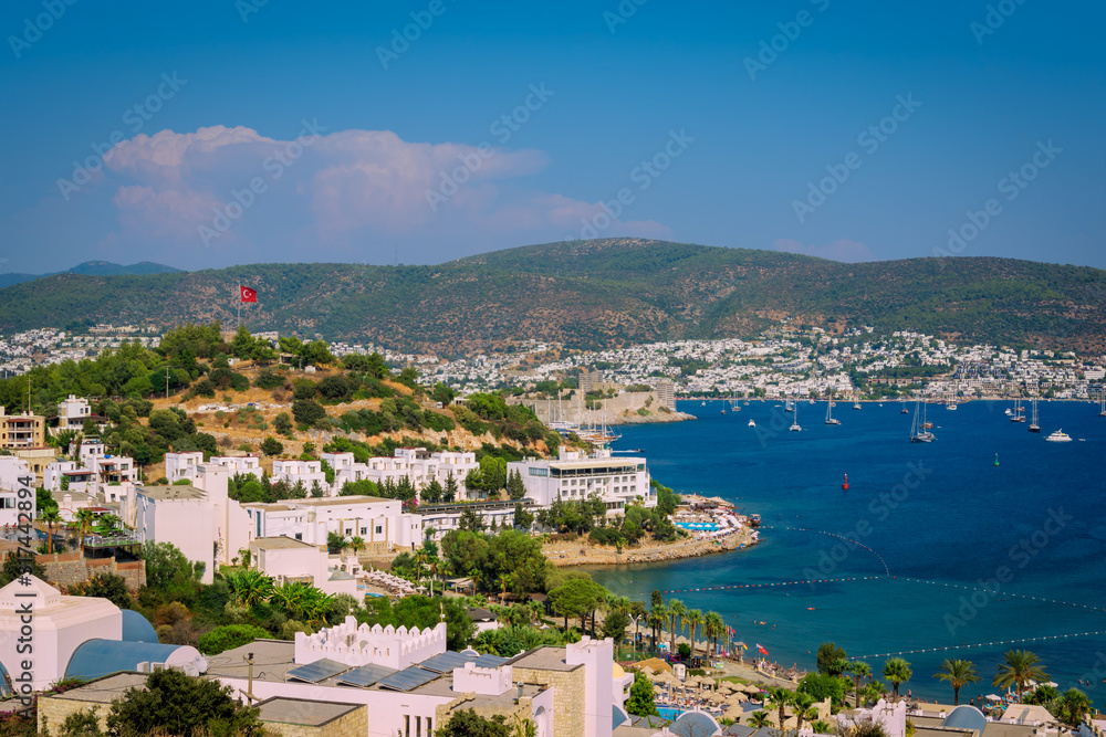 Panoramic view of marina, Bodrum, Turkey