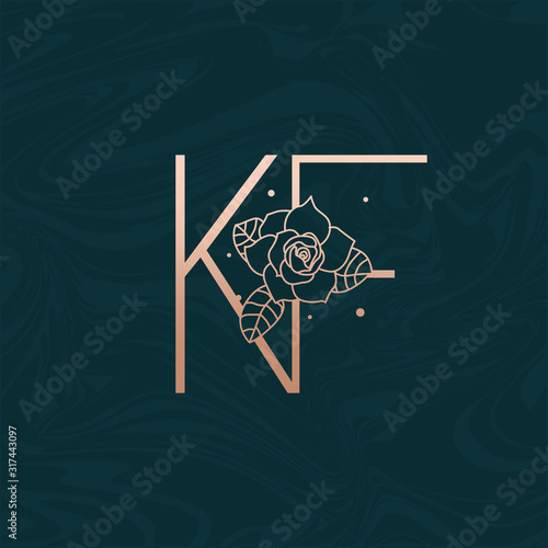 Initial KF Flower Beauty Letter Logo Marble Design Vector photo