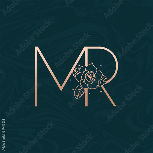 Initial MR Flower Beauty Letter Logo Marble Design Vector