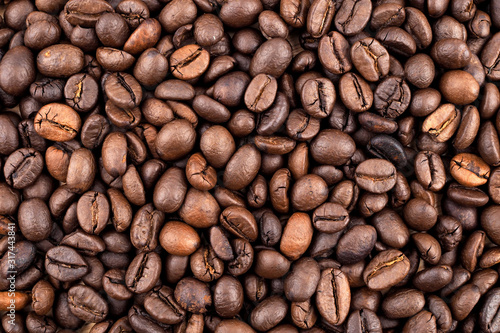 Roasted coffee beans texture used as a background