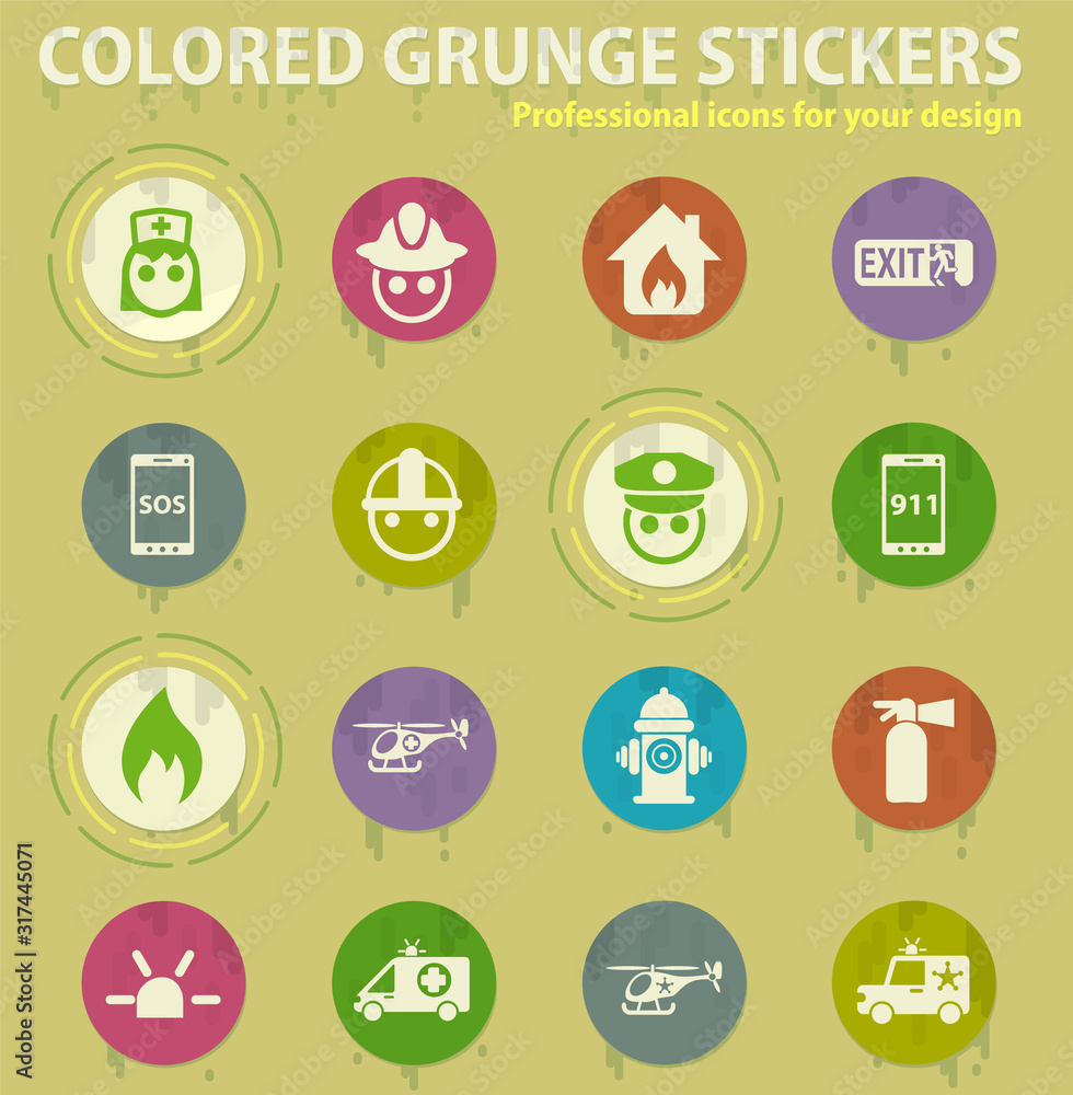 emergency colored grunge icons emergency colored grunge icons