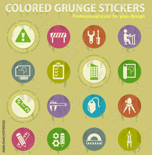 engineering colored grunge icons