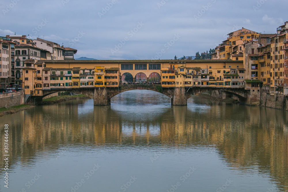 Medieval bridge Ponte Vecchio (Old Bridge) and the Arno River, Florence, Tuscany, Italy