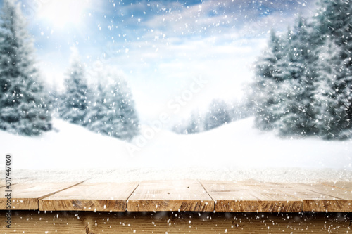 Wallpaper Mural Desk of free space and winter background  Torontodigital.ca