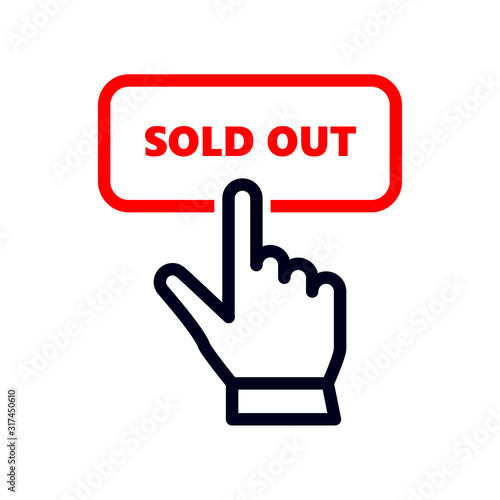hand pointer or cursor mouse clicking on sold ouit button linear icon. symbol in form of choosing hand