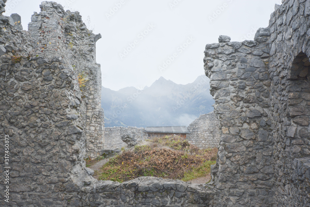 Reutte, Tyrol, Austria - Dezember 28, 2018: Ehrenberg Castle Ruins. Founded in 1296, this was the most famous place of knights and kings