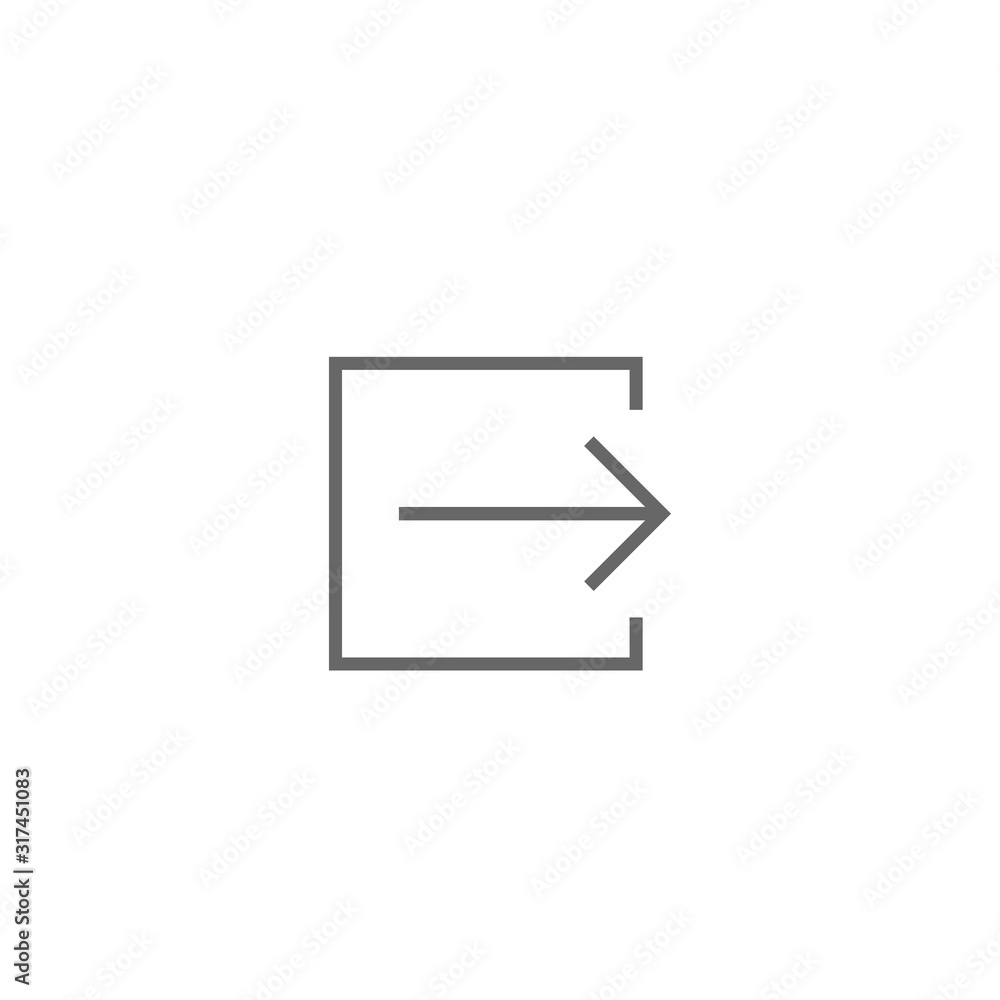 Black short right arrow icon in outline square. line icon. Isolated on white. Black short right arrow icon in outline square. line icon. Isolated on white.