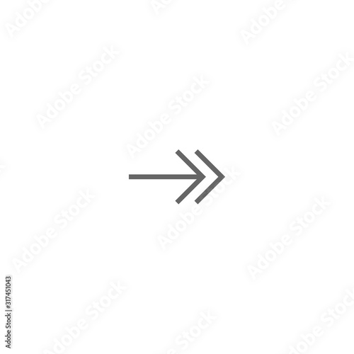 black thin right double arrow icon. Isolated on white. Continue icon.