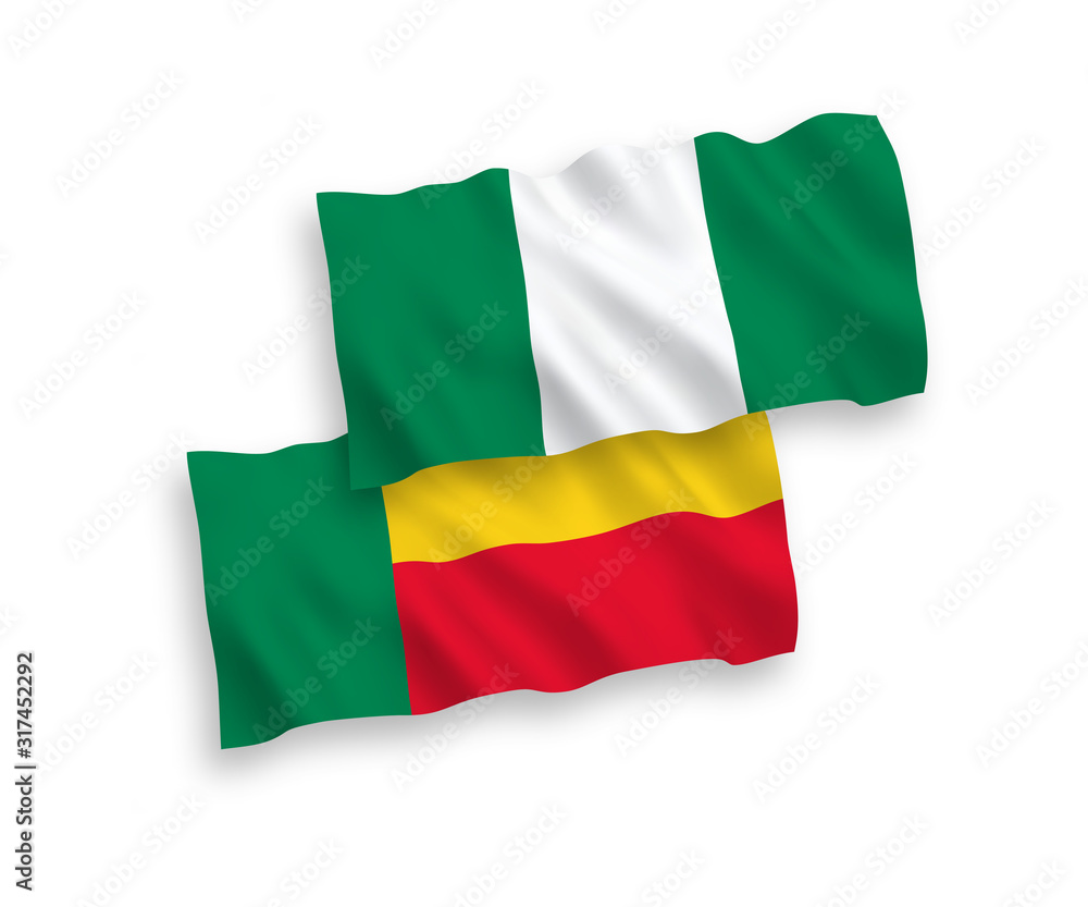 Flags of Benin and Nigeria on a white background Flags of Benin and Nigeria on a white background