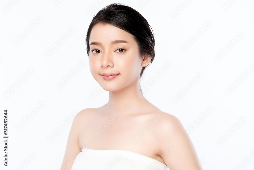Portrait beautiful young asian woman clean fresh bare skin concept. Asian girl beauty face skincare and health wellness, Facial treatment, Perfect skin, Natural make up, on white background,two Portrait beautiful young asian woman clean fresh bare skin concept. Asian girl beauty face skincare and health wellness, Facial treatment, Perfect skin, Natural make up, on white background,two