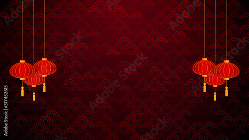 Artistic Red Chinese Lanterns With Traditional Background Texture For Chinese New Year Greeting photo