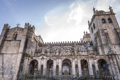 Side view of Se Cathedral in Porto city in Portugal photo