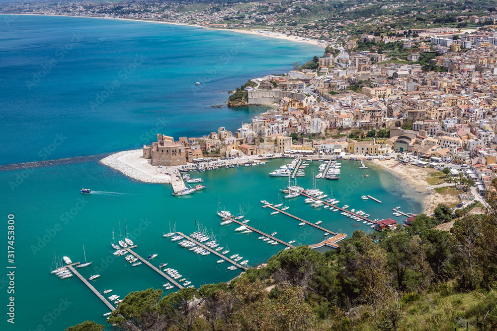 Marina and coast of Castellammare del Golfo town on Sicily Island in Italy
